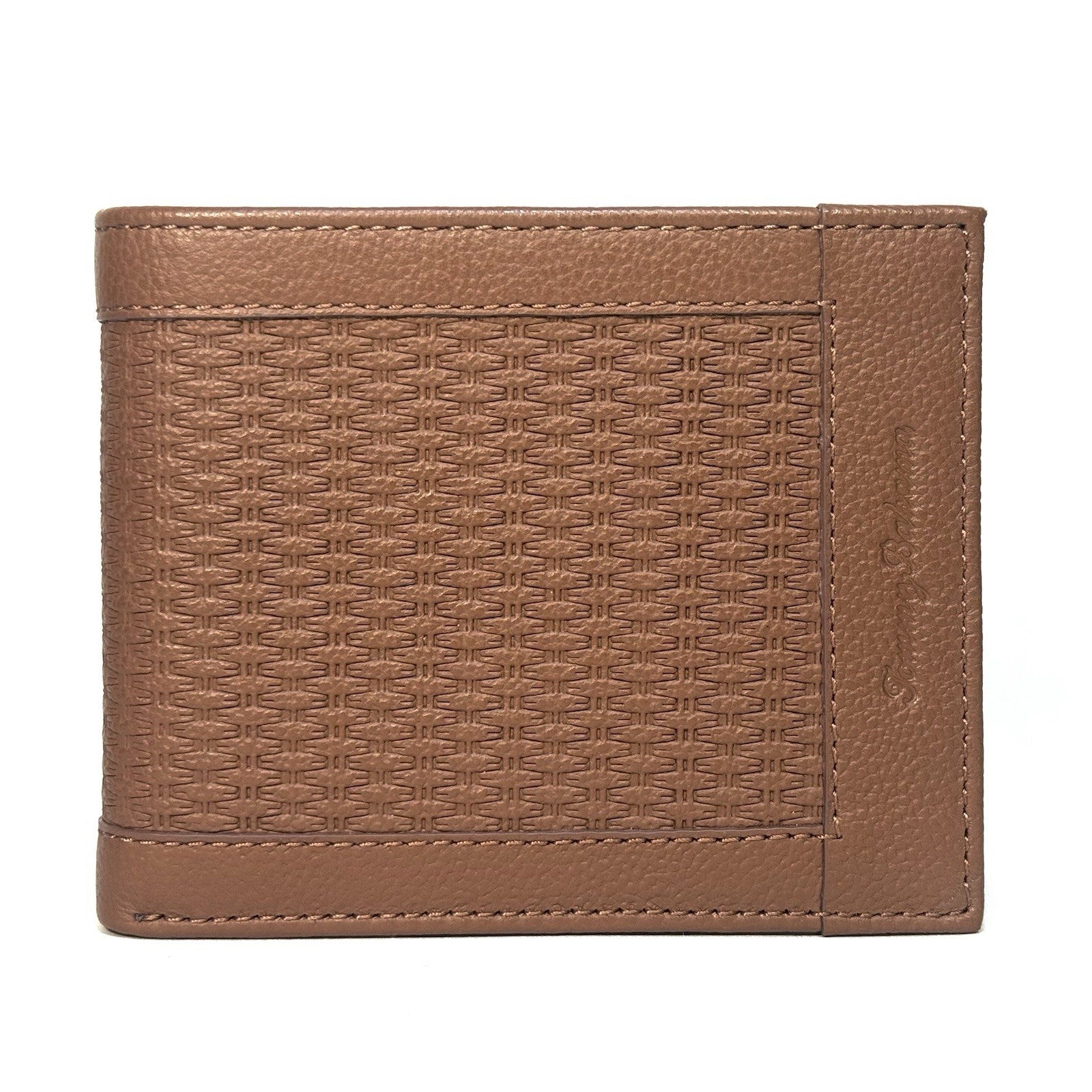 TOMMY BAHAMA Mens Basket Weave Embossed Bifold Leather Wallet Tan (MSRP $80)