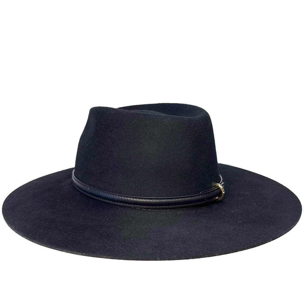 JANESSA LEONE Womens Beck Wool Leather Trim Fedora Hat Black L (MSRP $337)