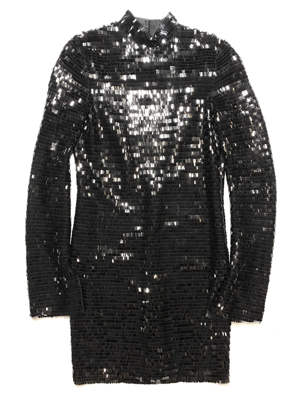 HELMUT LANG Piano Sequins Long Sleeve Open Back Mini Dress Black 0 (MSRP $690)