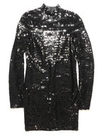 HELMUT LANG Piano Sequins Long Sleeve Open Back Mini Dress Black 0 (MSRP $690)