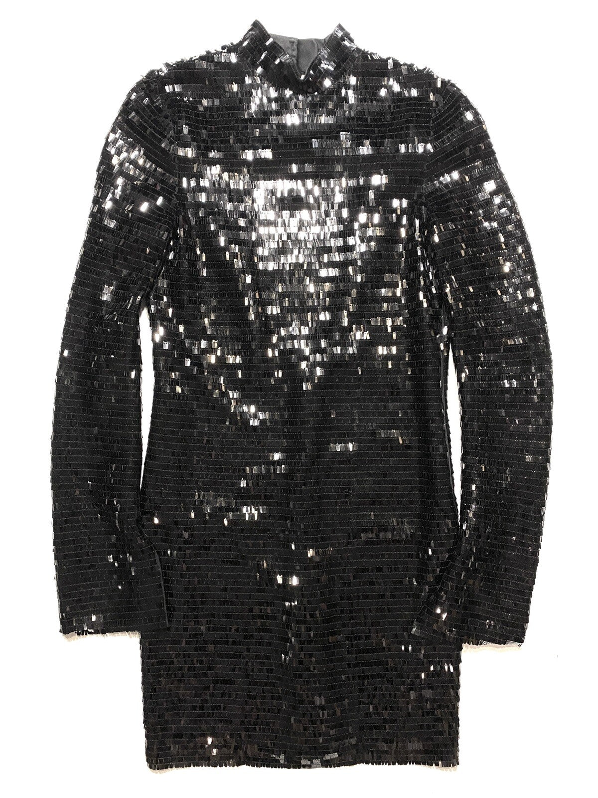 HELMUT LANG Piano Sequins Long Sleeve Open Back Mini Dress Black 0 (MSRP $690)