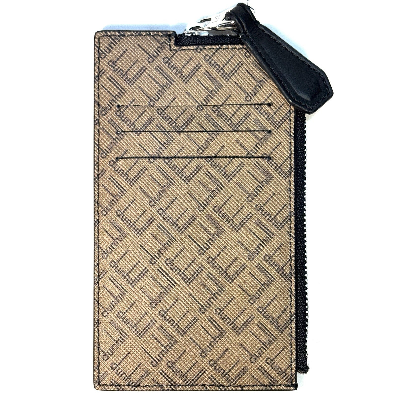 DUNHILL Signature Logo Printed Leather Zip Card Case Wallet Camel (MSRP $245)