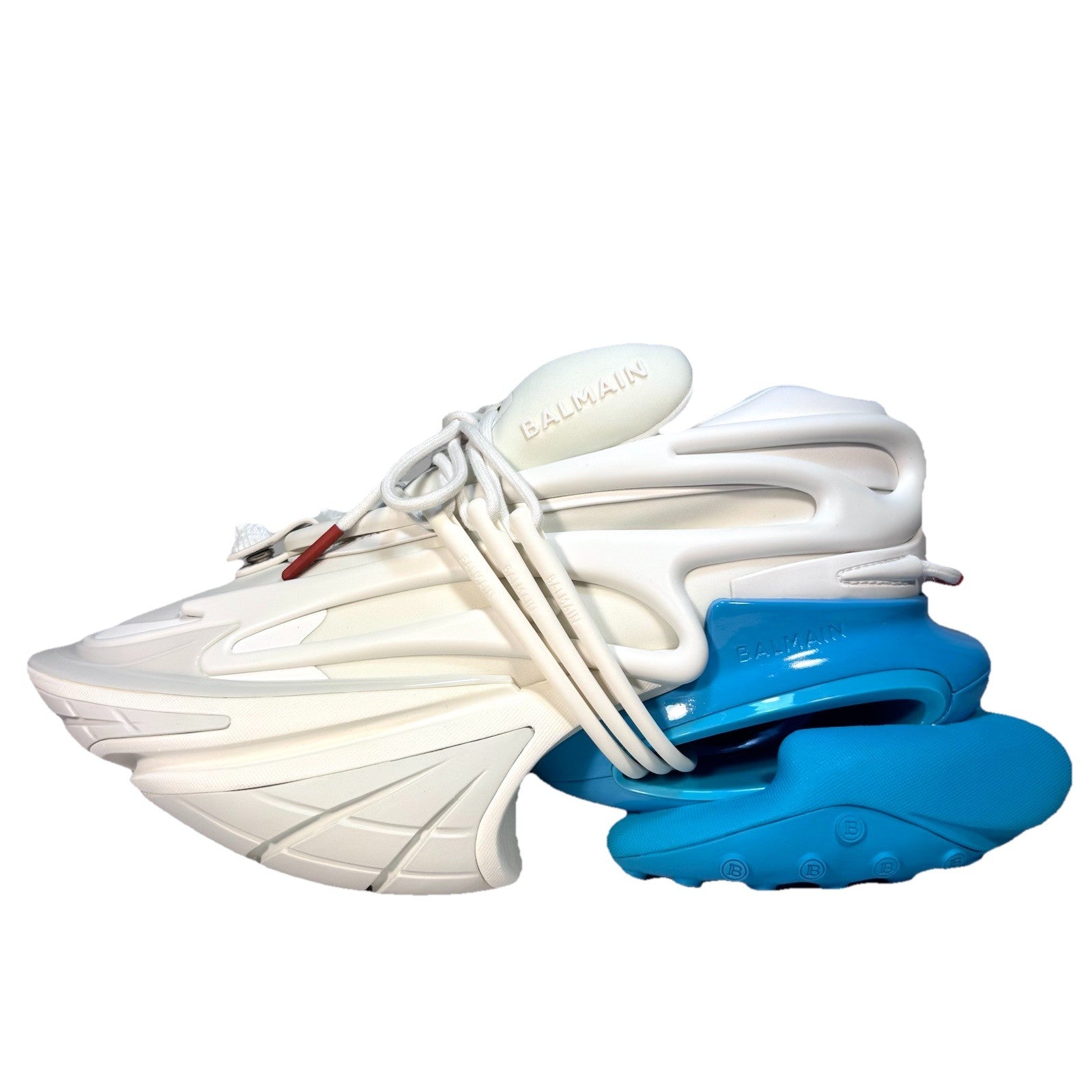 BALMAIN Mens Unicorn Neoprene Leather Low Top Sneakers Blue White (MSRP $1,195)