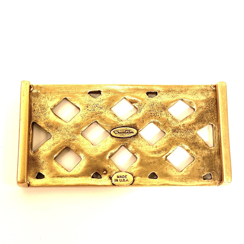 OSCAR DE LA RENTA Womens Jeweled Basket Weave Belt Buckle Gold 1.5in