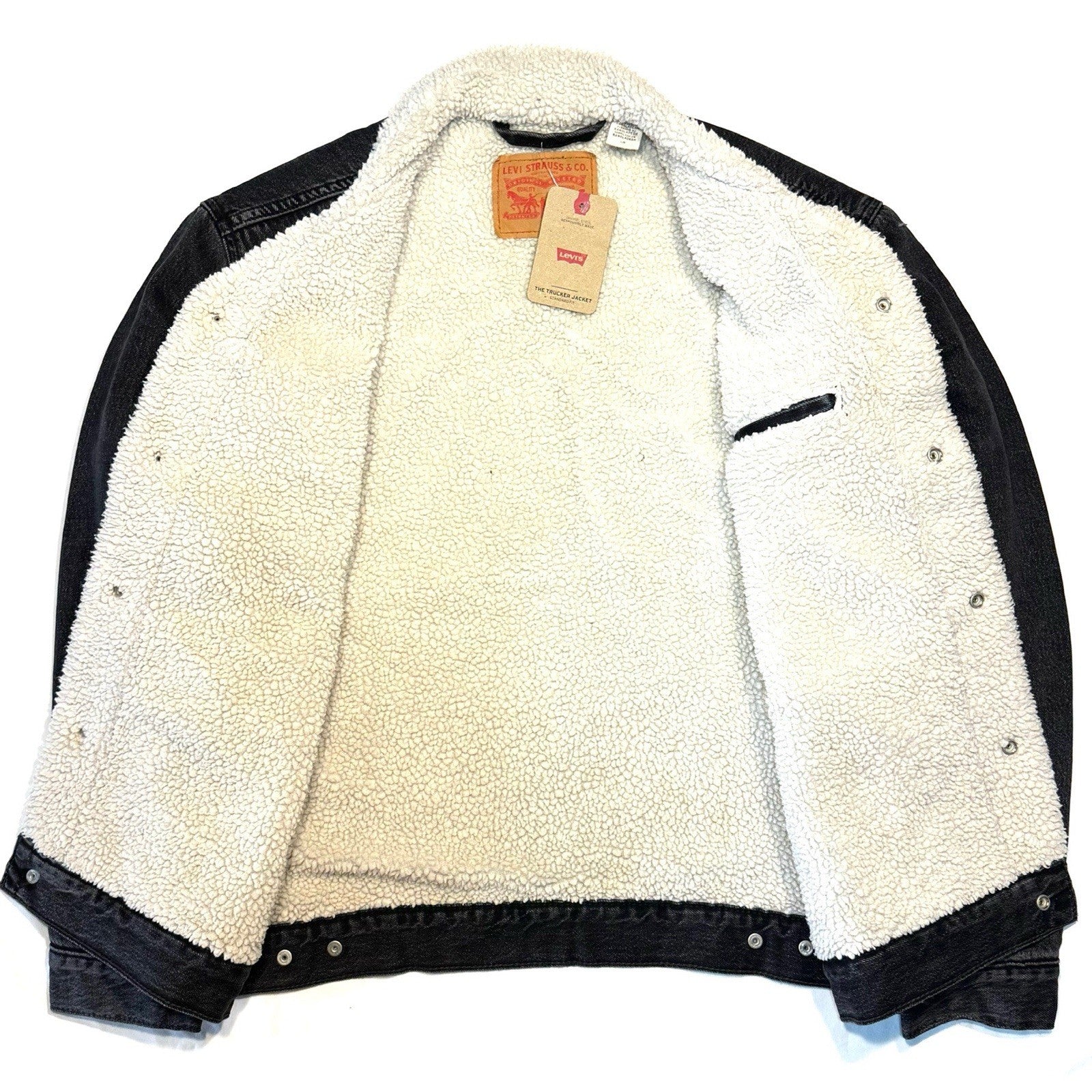 LEVIS Mens Recycled Sherpa Jacket Denim Jean Trucker Jacket Dark Grey L