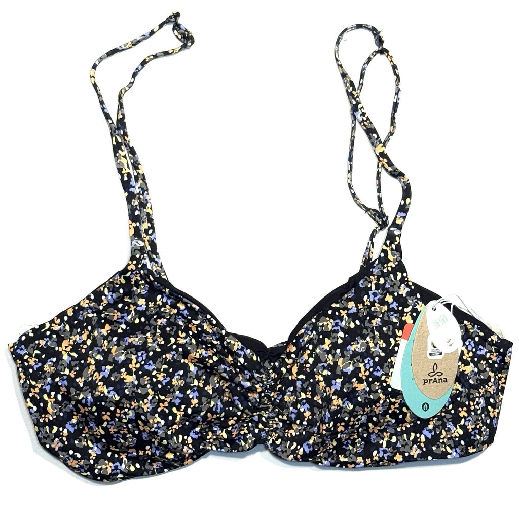 PRANA Womens Jess Reversible Bikini Swim Top Black Petals (MSRP $65)