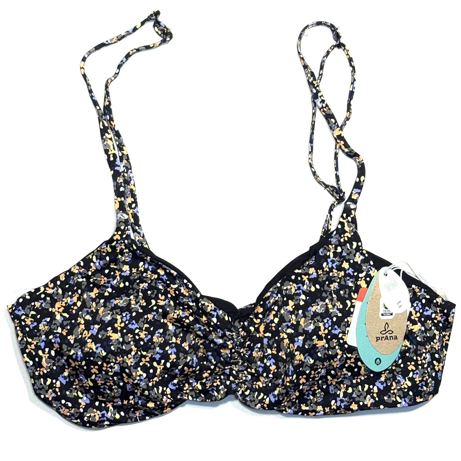 PRANA Womens Jess Reversible Bikini Swim Top Black Petals (MSRP $65)