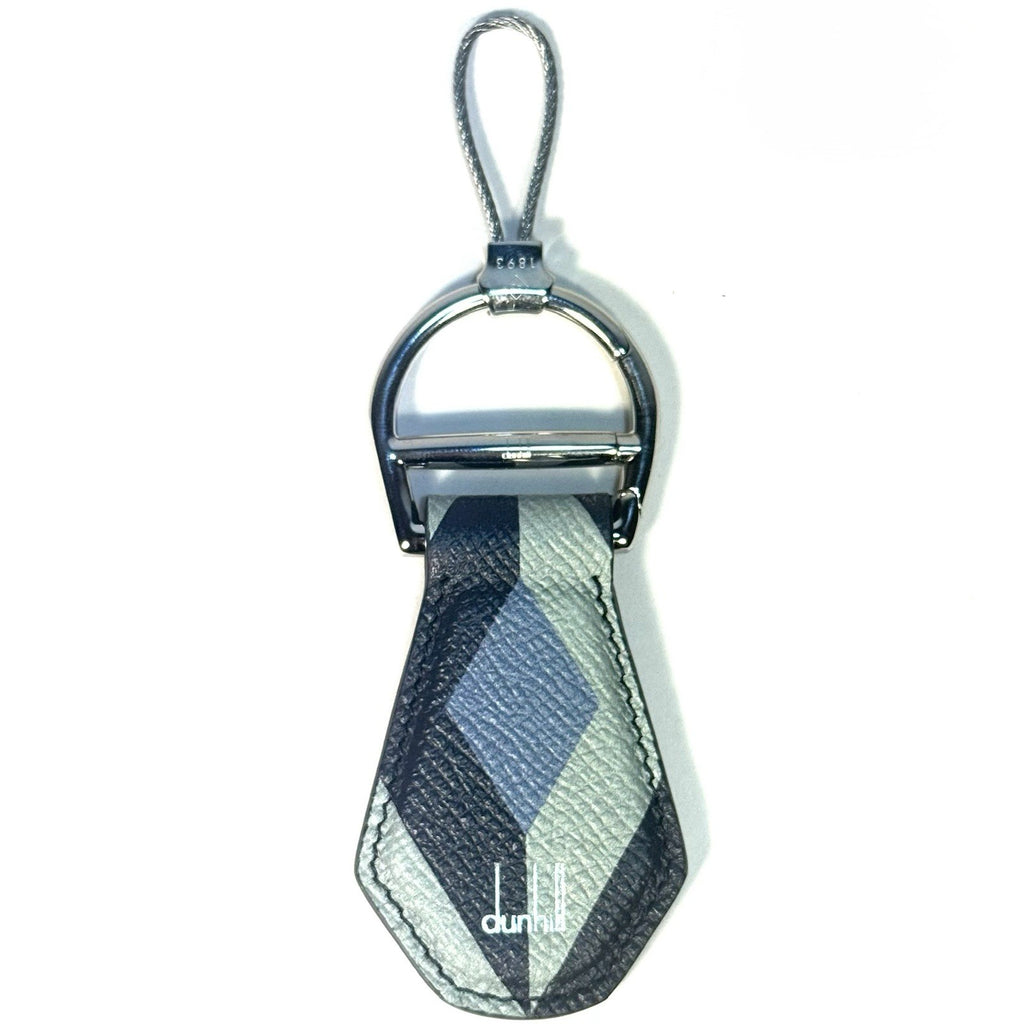 DUNHILL Cadogan Saffiano Leather Key Fob Keychain Stone Blue (MSRP $250)