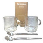 NESPRESSO Vertuo Gran Lungo Glass Coffee Cups Mugs and Spoons Set of 2