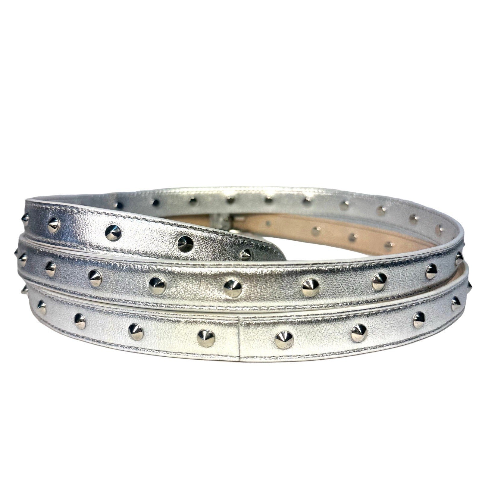 ALEXANDER MCQUEEN Womens Leather Long Studded Double Belt Silver (MSRP $1,190)