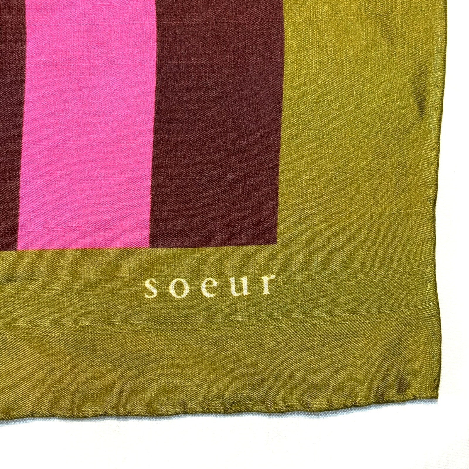 SOEUR x Veronica Beard Womens Striped Silk Square Scarf Pink (MSRP $110)