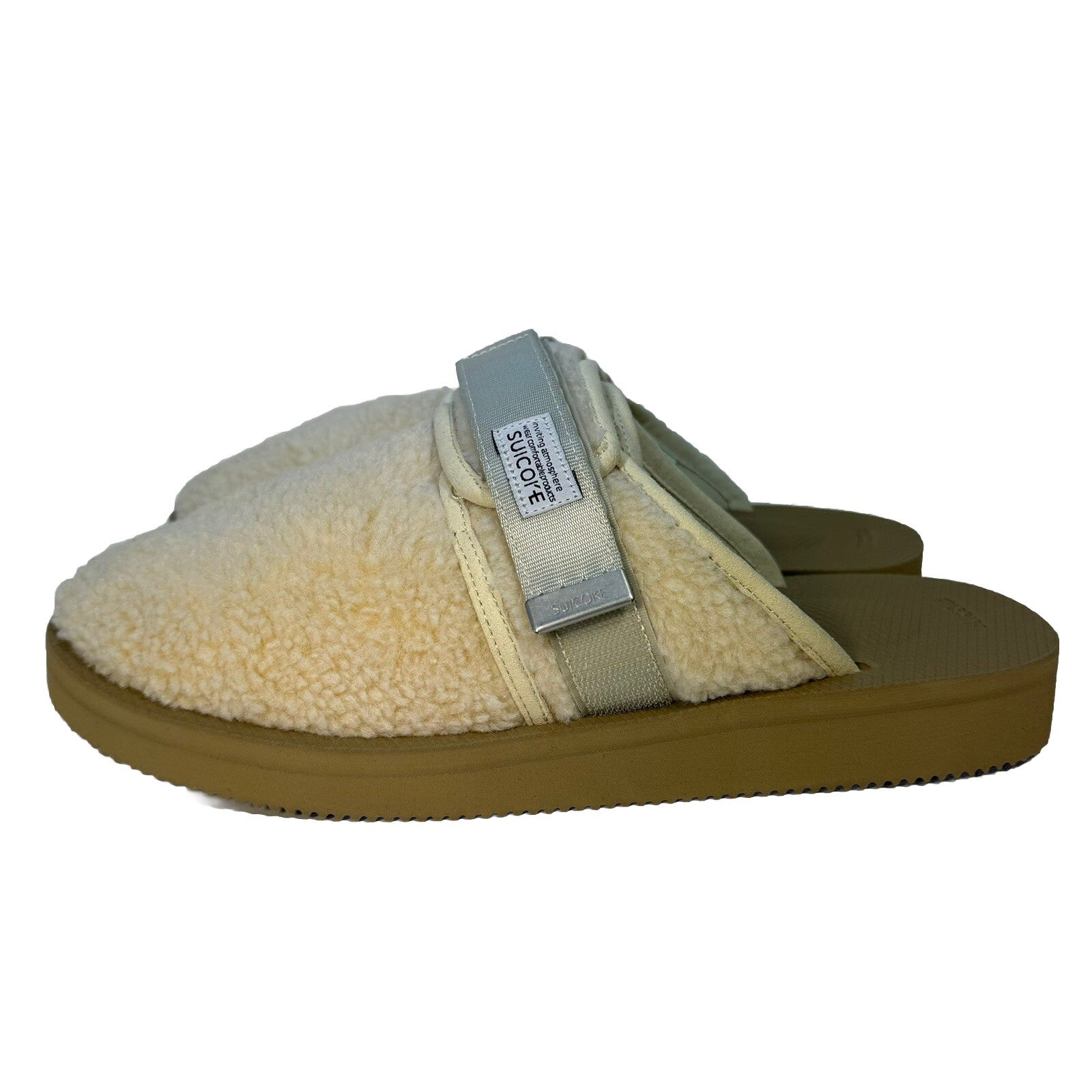 SUICOKE x John Elliott Mens Polar Fleece Mule Slip On Slides Cream 9 (MSRP $220)