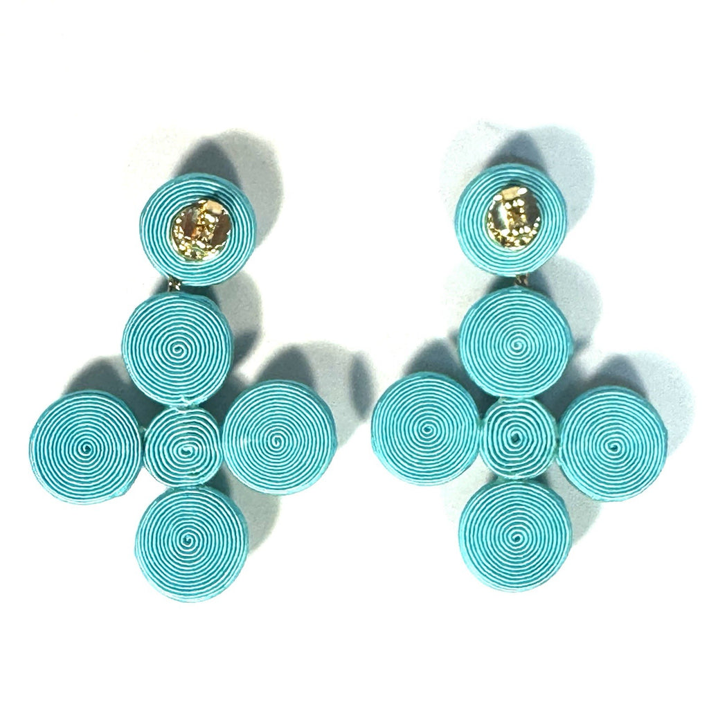 REBECCA DE RAVENEL Iris Pearl Cross Drop Earrings Turquoise Blue (MSRP $275)