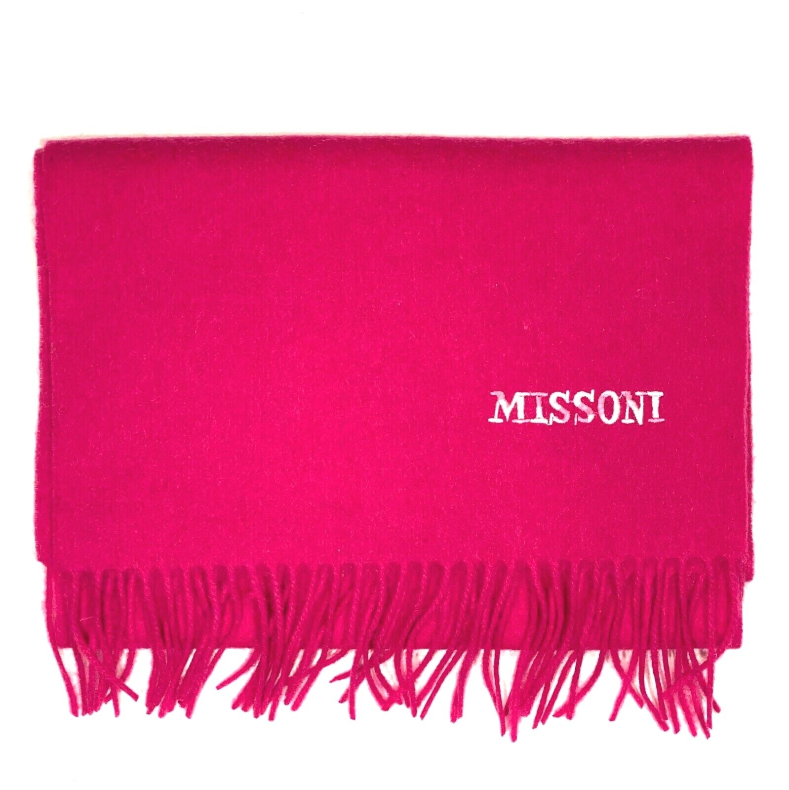 MISSONI Womens Wool Fringe Scarf Pink Logo Navy Blue Gray Fuchsia