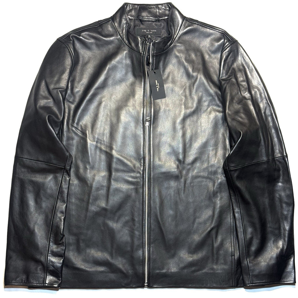 RAG & BONE Mens Archie Lamb Leather Zip Bomber Jacket Black XXL (MSRP $995)