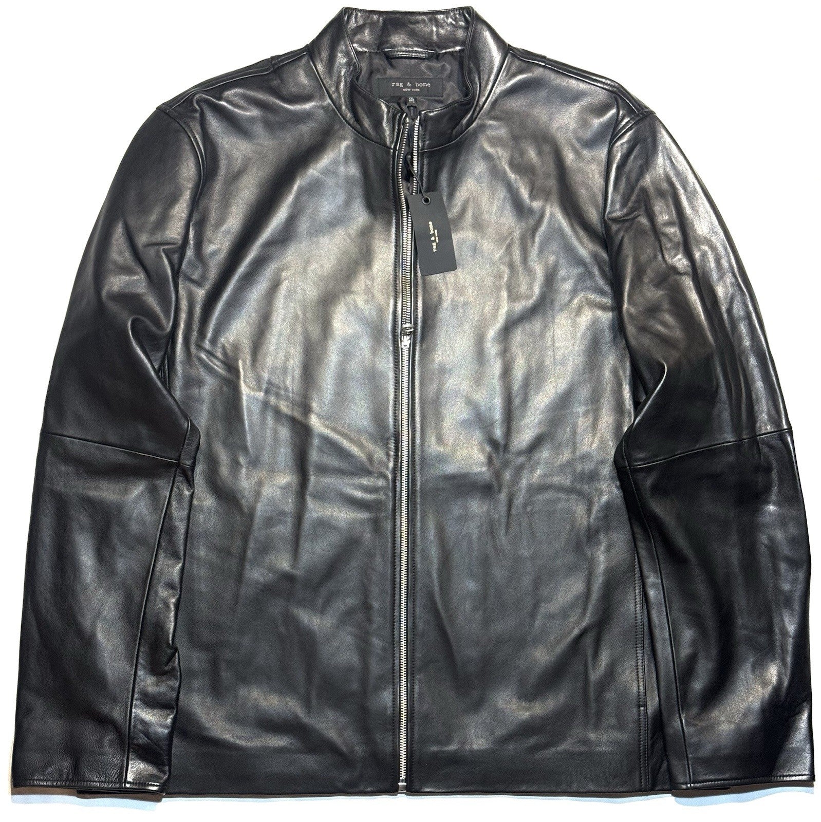 RAG & BONE Mens Archie Lamb Leather Zip Bomber Jacket Black XXL (MSRP $995)