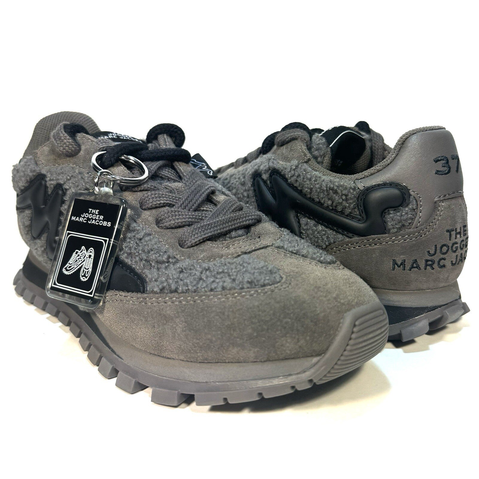 MARC JACOBS Womens The Teddy Jogger Suede Shearling Sneakers Grey 37 (MSRP $295)