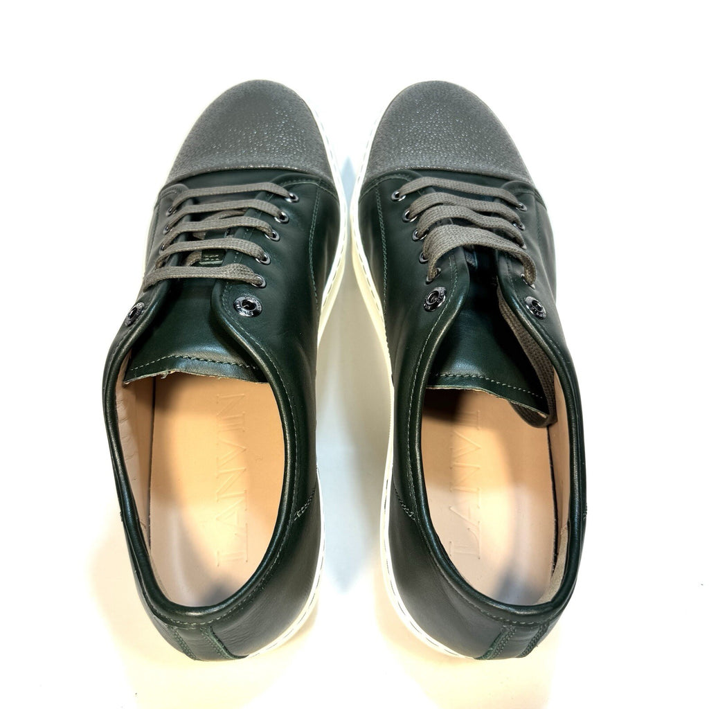 LANVIN Mens DDB1 Basket Cap Toe Leather Low Top Sneakers Green (MSRP $590)