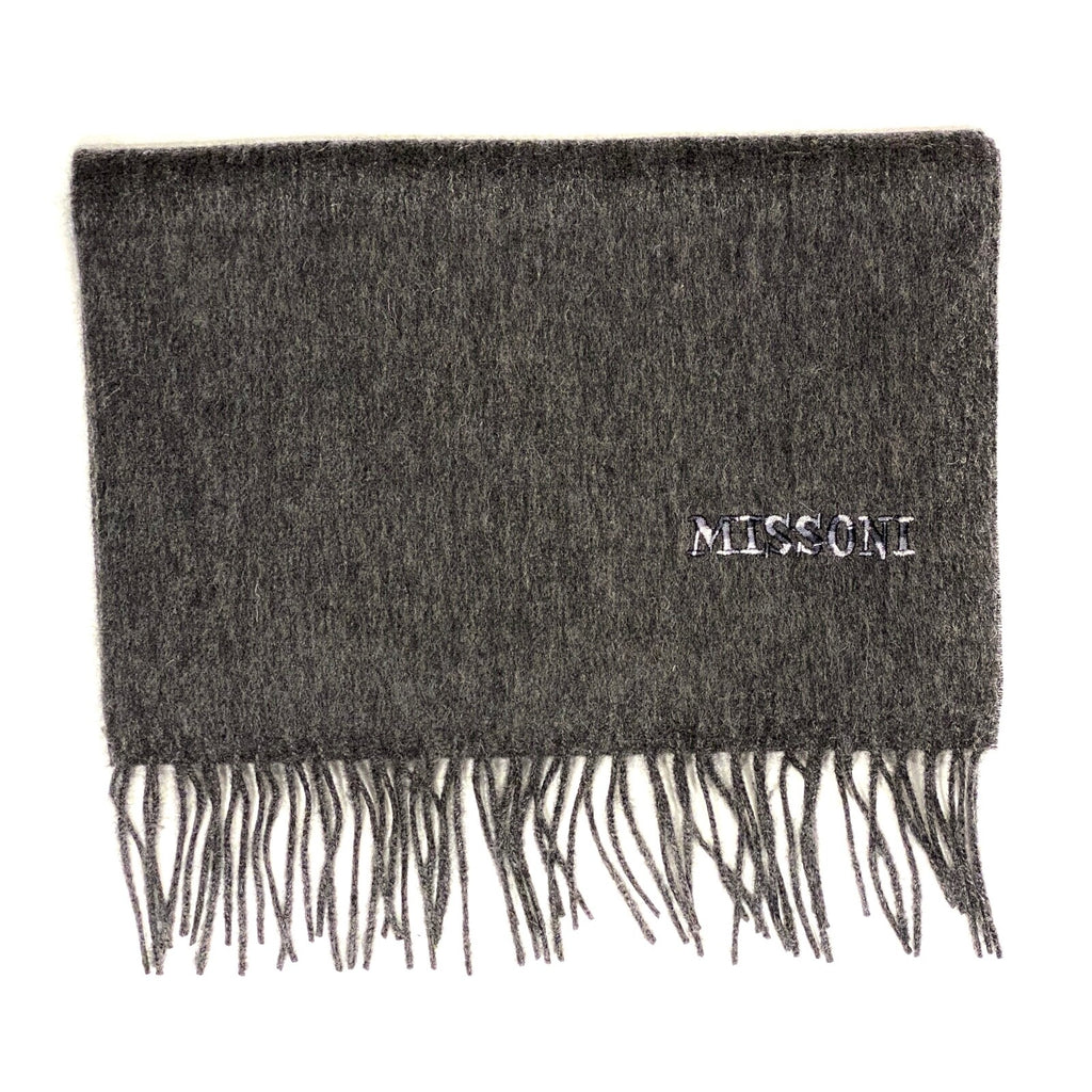 MISSONI Mens Womens Wool Fringe Scarf Neutral Logo Black Gray Red
