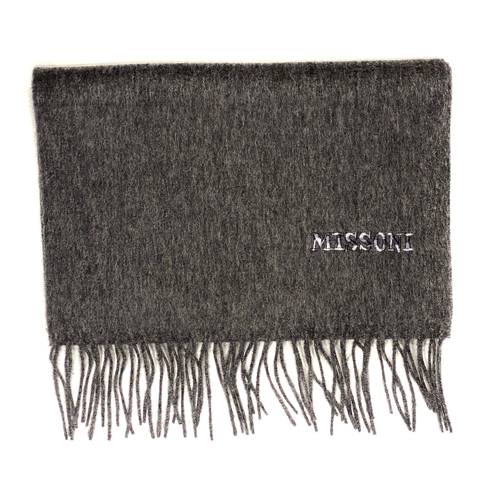 MISSONI Mens Womens Wool Fringe Scarf Neutral Logo Black Gray Red