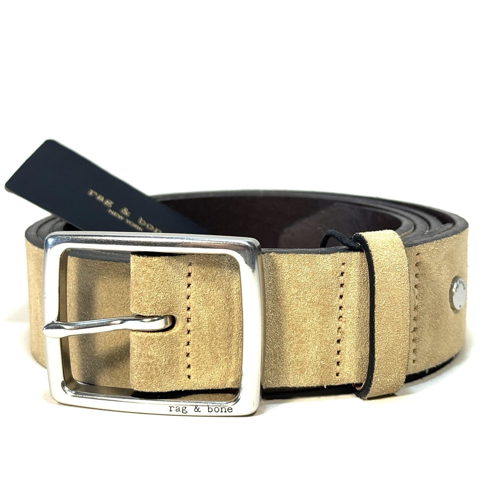 RAG & BONE Mens Rugged Suede Leather Belt Light Sand Beige (MSRP $198)