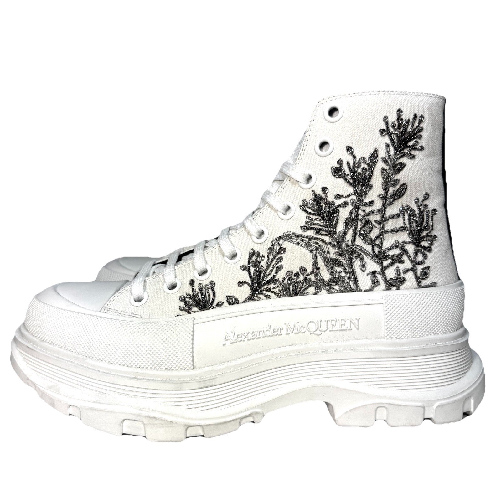 ALEXANDER MCQUEEN Mens Beaded Treadslick High Top Sneakers White 42 -MSRP $1,690