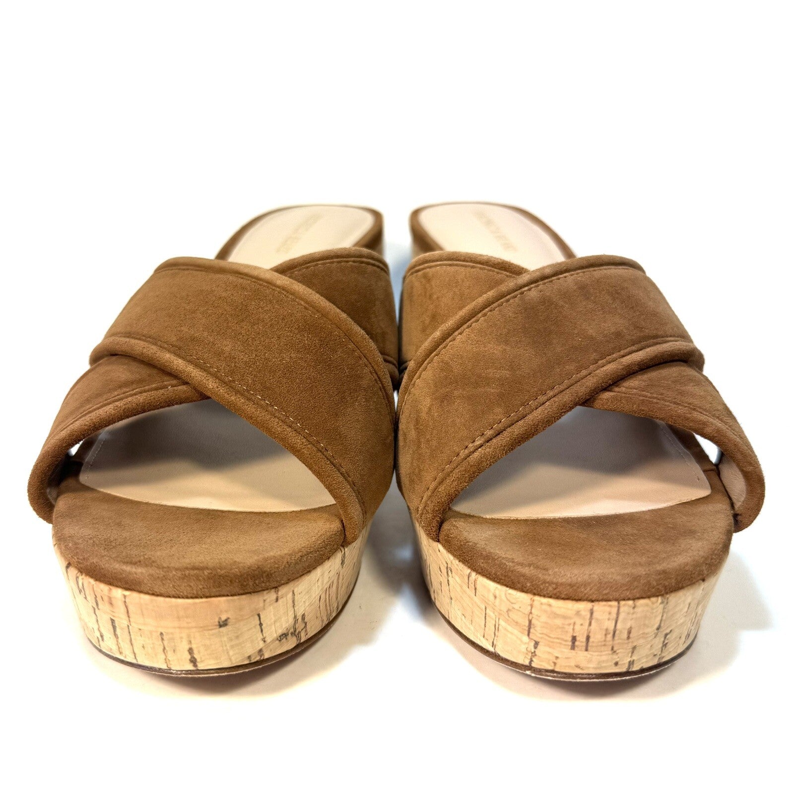 VERONICA BEARD Dory Suede Leather Cork Block Heel Sandals Brown (MSRP $350)