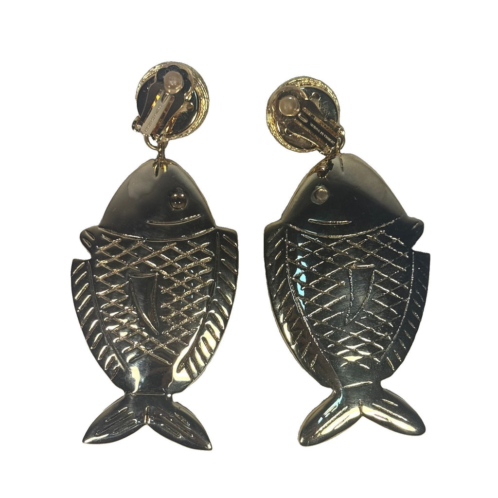 REBECCA DE RAVENEL Caspia Fish Electroplated Gold Clip Back Earrings (MSRP $275)