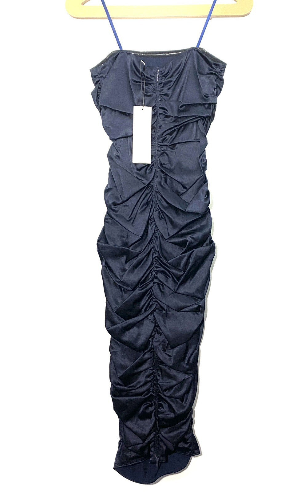 VERONICA BEARD Kupa Ruched Silk Bodycon Strapless Dress Navy Blue (MSRP $648)