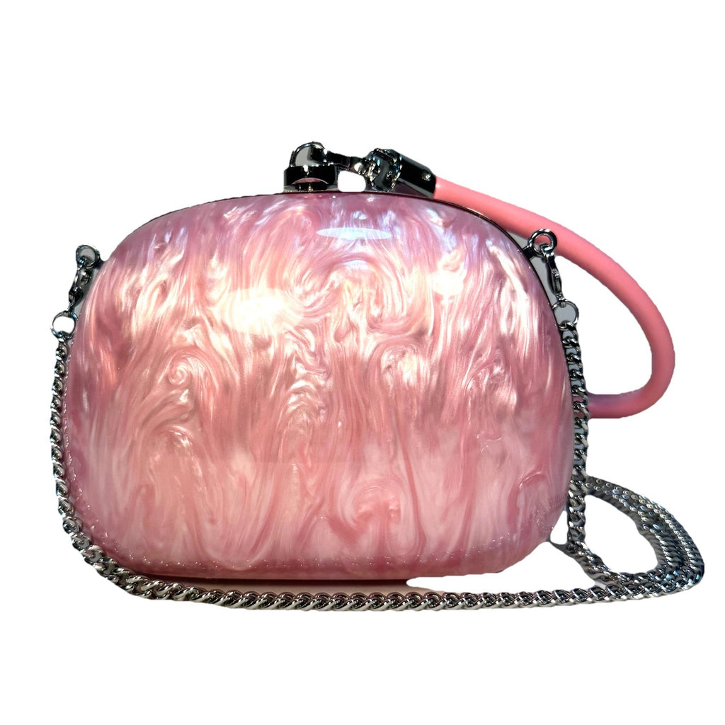 SELF-PORTRAIT Womens Pearl Top Handle Shoulder Chain Clutch Bag Pink (MSRP $585)
