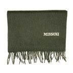 MISSONI Mens Womens Wool Fringe Scarf Ivory Logo Green Gray
