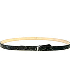 JIMMY CHOO Womens Mini Helina Snakeskin Embossed Logo Slim Belt Black -MSRP $450