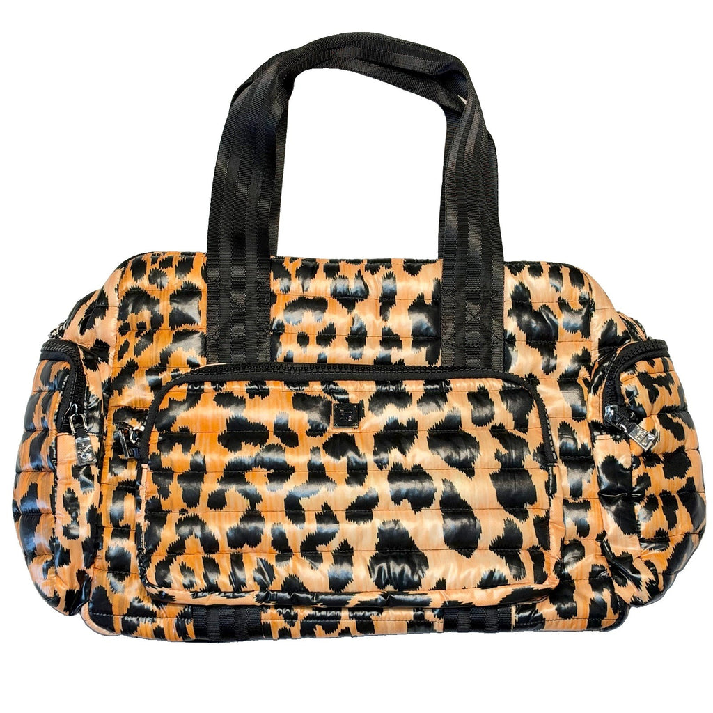 THINK ROYLN Voyager Puffer Zip Duffle Travel Bag Pearl Leopard (MSRP $228)