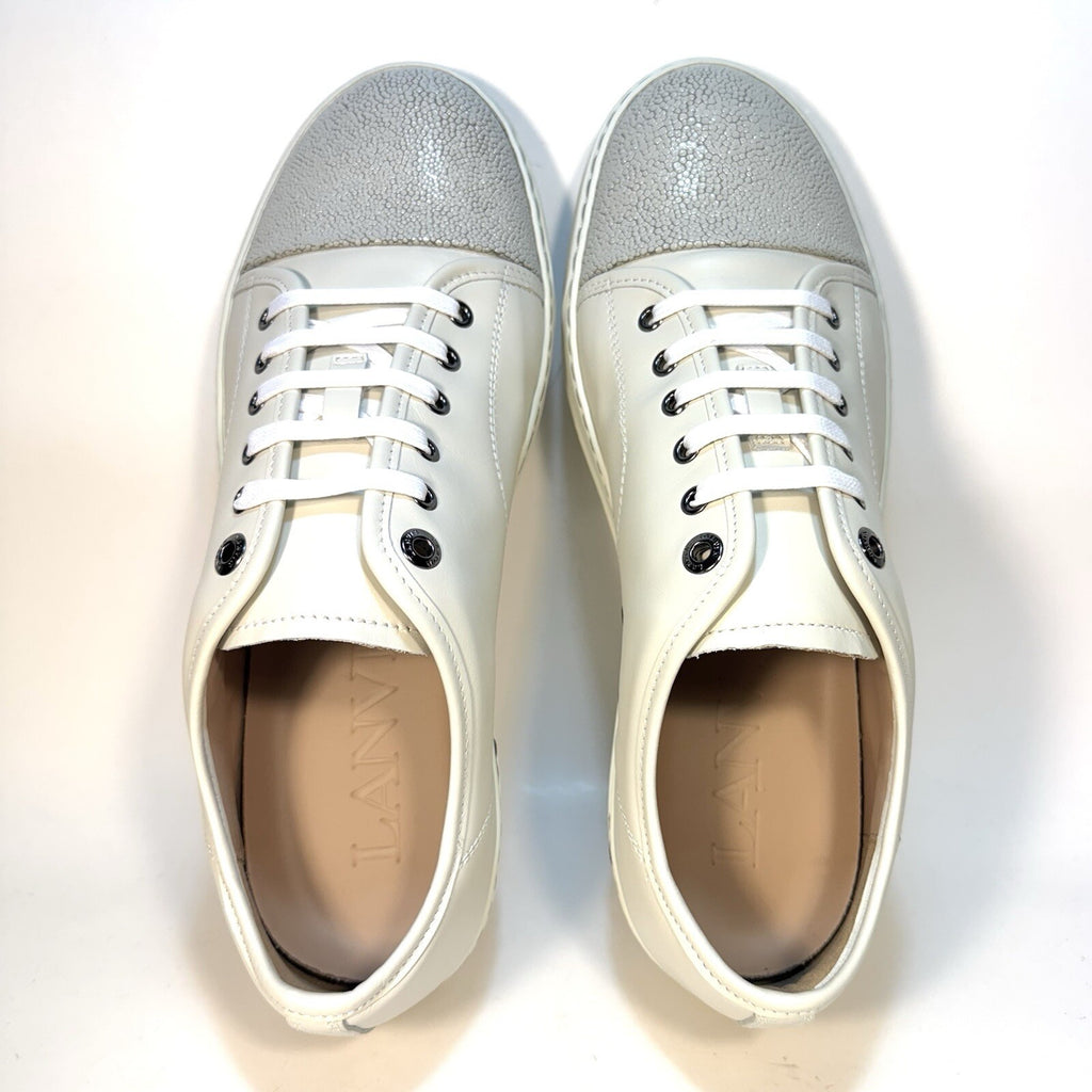 LANVIN Mens DDB1 Basket Cap Toe Leather Low Top Sneakers White (MSRP $590)