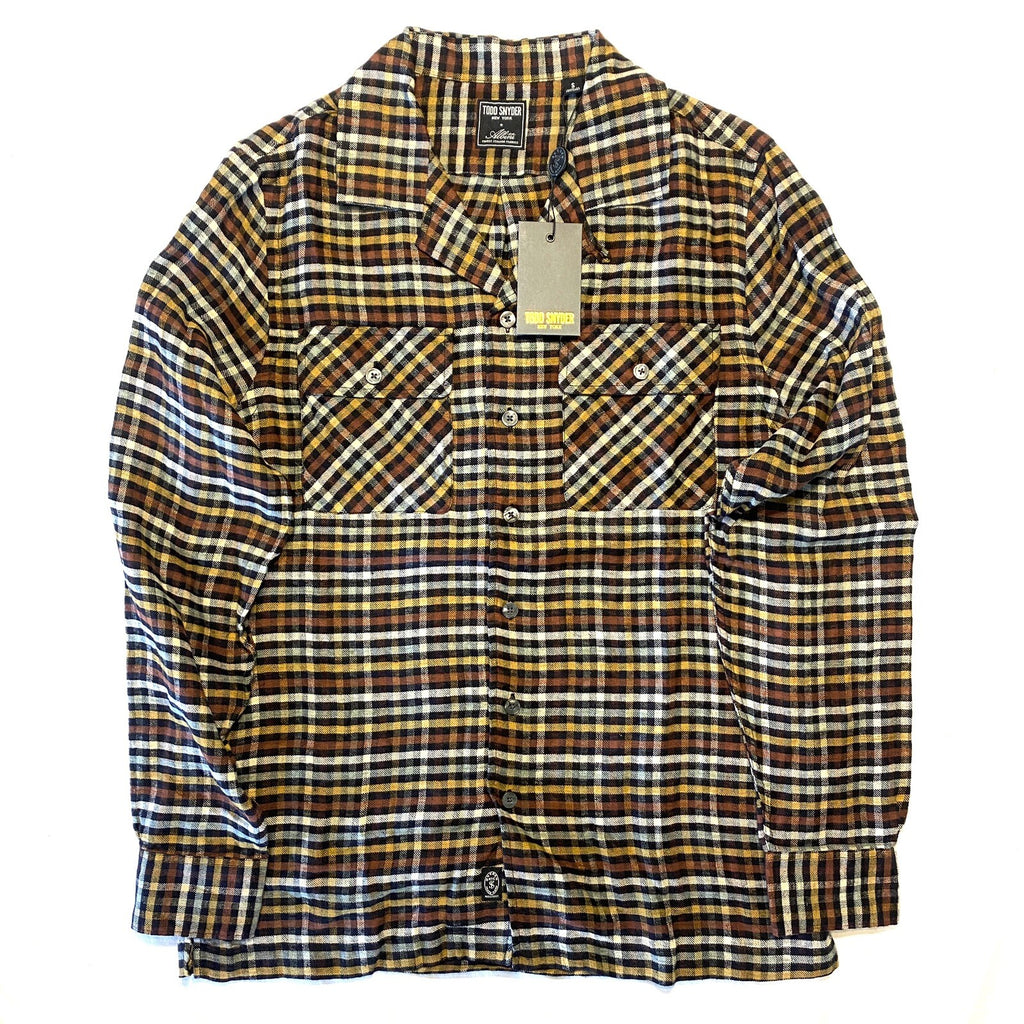 TODD SNYDER Mens Multi Gingham Flannel Two Pocket Camp Shirt Brown (MSRP $228)