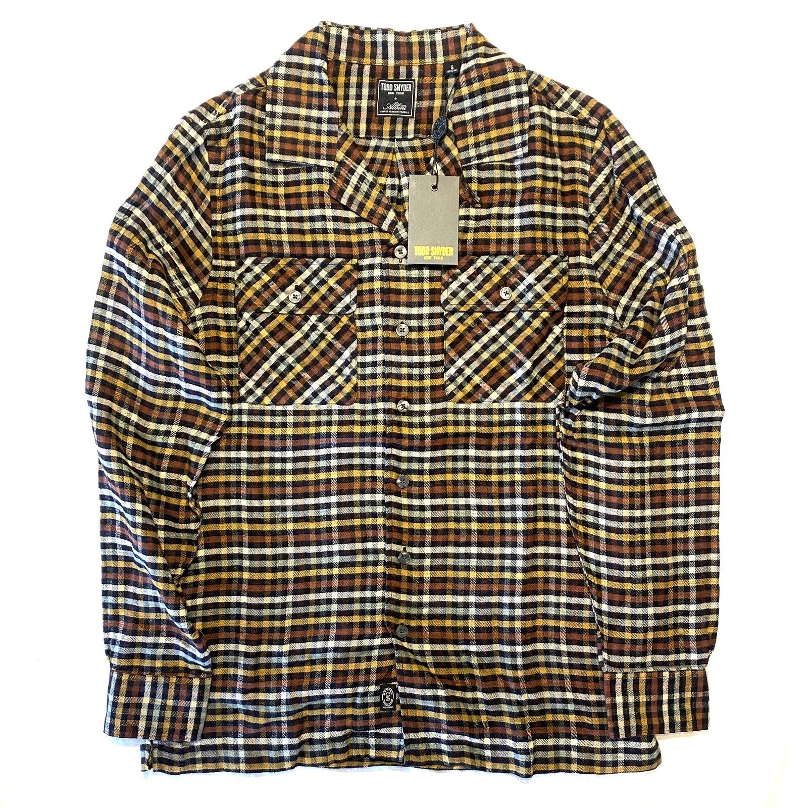TODD SNYDER Mens Multi Gingham Flannel Two Pocket Camp Shirt Brown (MSRP $228)