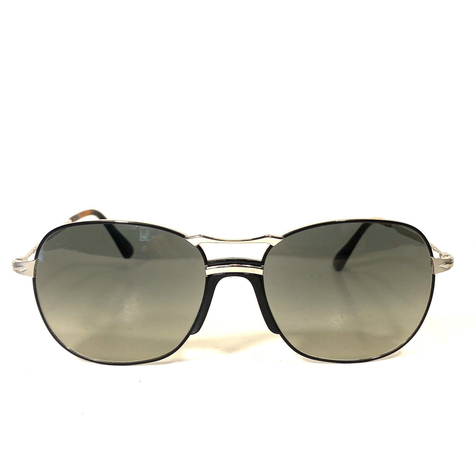 PERSOL Mens 2449 1074/71 Square Sunglasses Black Silver 56mm (MSRP $340)