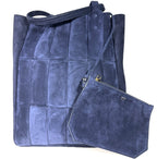 KHAITE Womens Zoe Quilted Suede Leather Tote Bag Midnight Navy Blue -MSRP $2,600