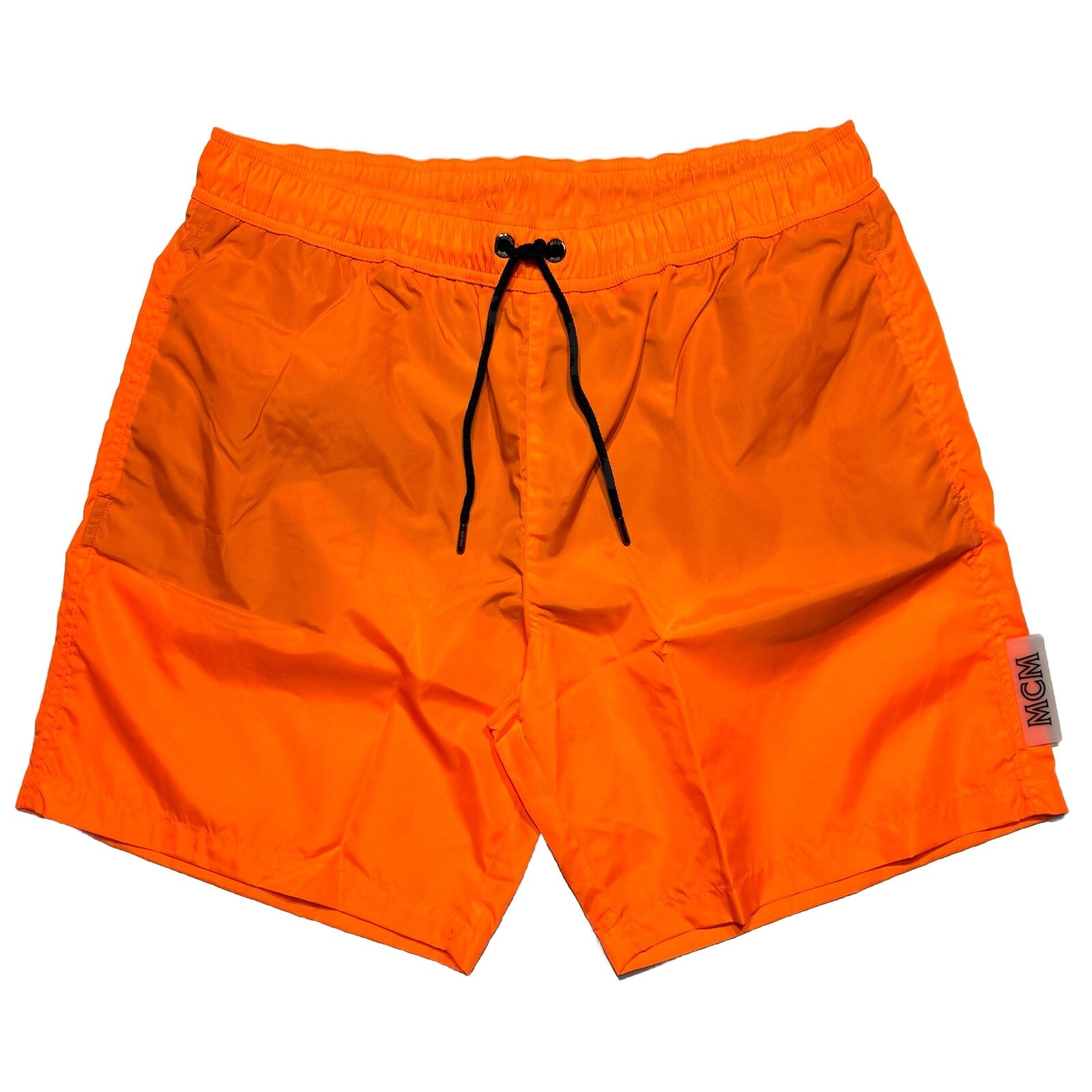 MCM Mens Logo Tab Swim Shorts Trunks Neon Orange (MSRP $330)