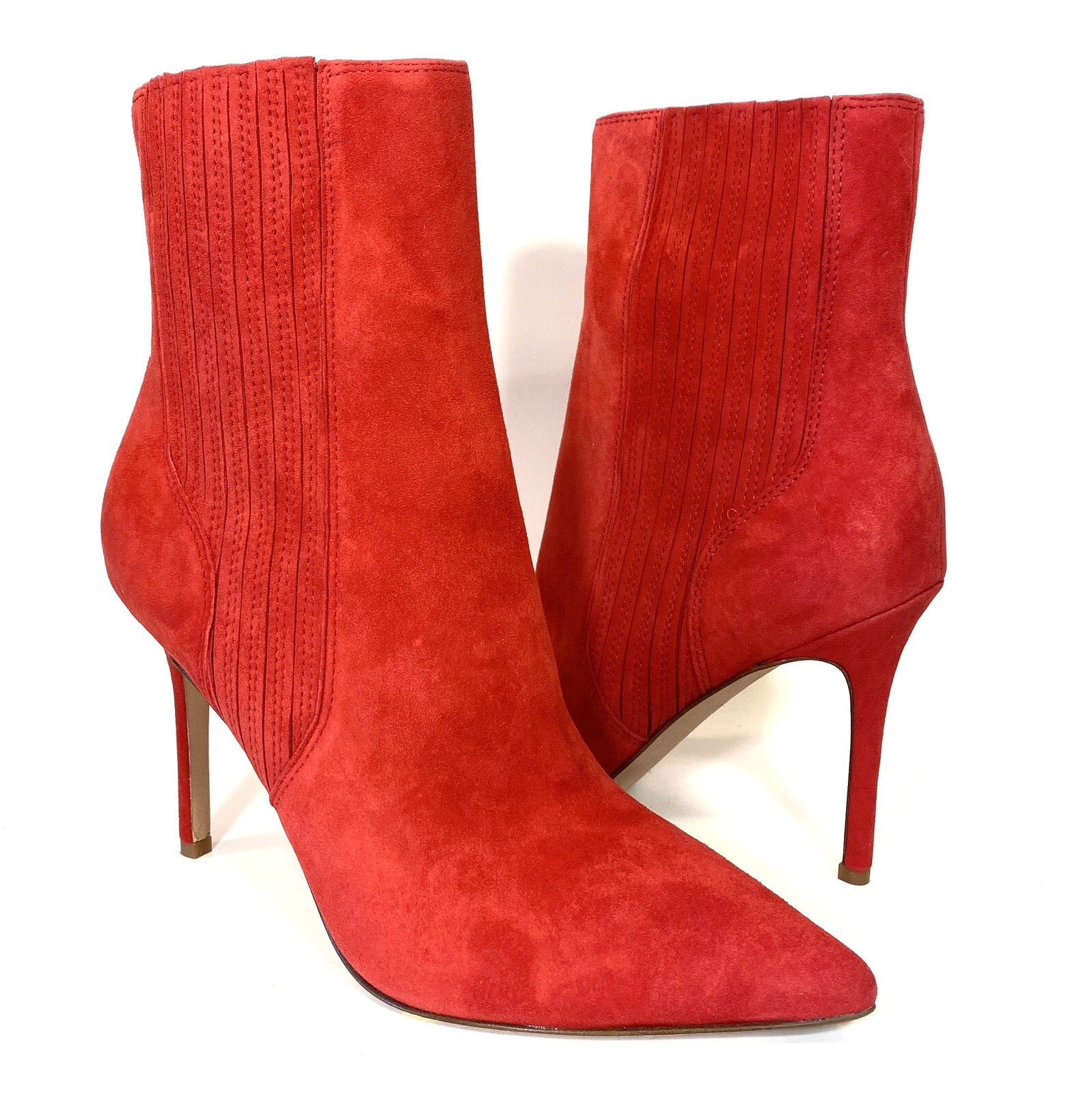 VERONICA BEARD Wonder Woman Lisa Suede Leather Heel Boots Red (MSRP $498)