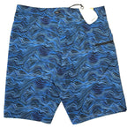 PRANA Mens 9in Fenton Board Shorts Swim Trunks Black Waves Blue (MSRP $65)
