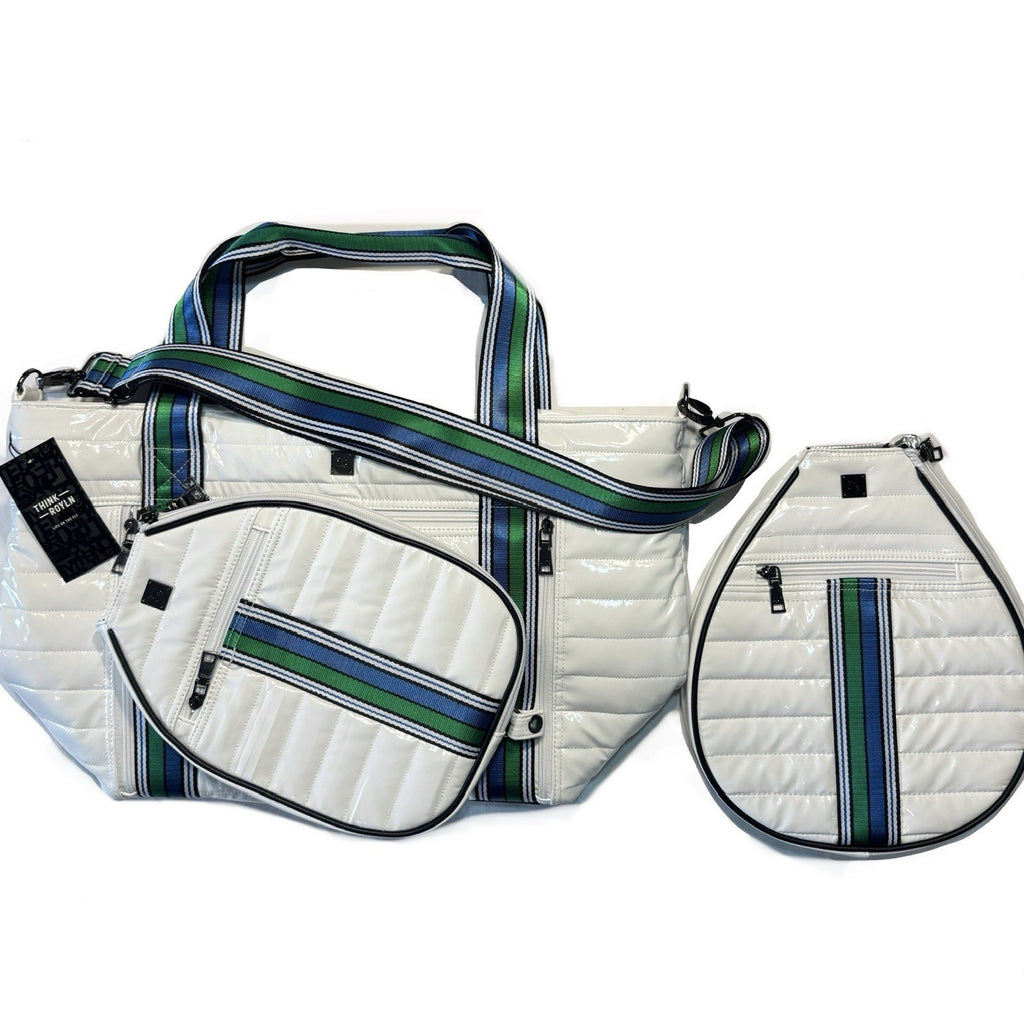 THINK ROYLN Ace Of The Court Pickleball Tennis Tote Bag Patent White (MSRP $228)