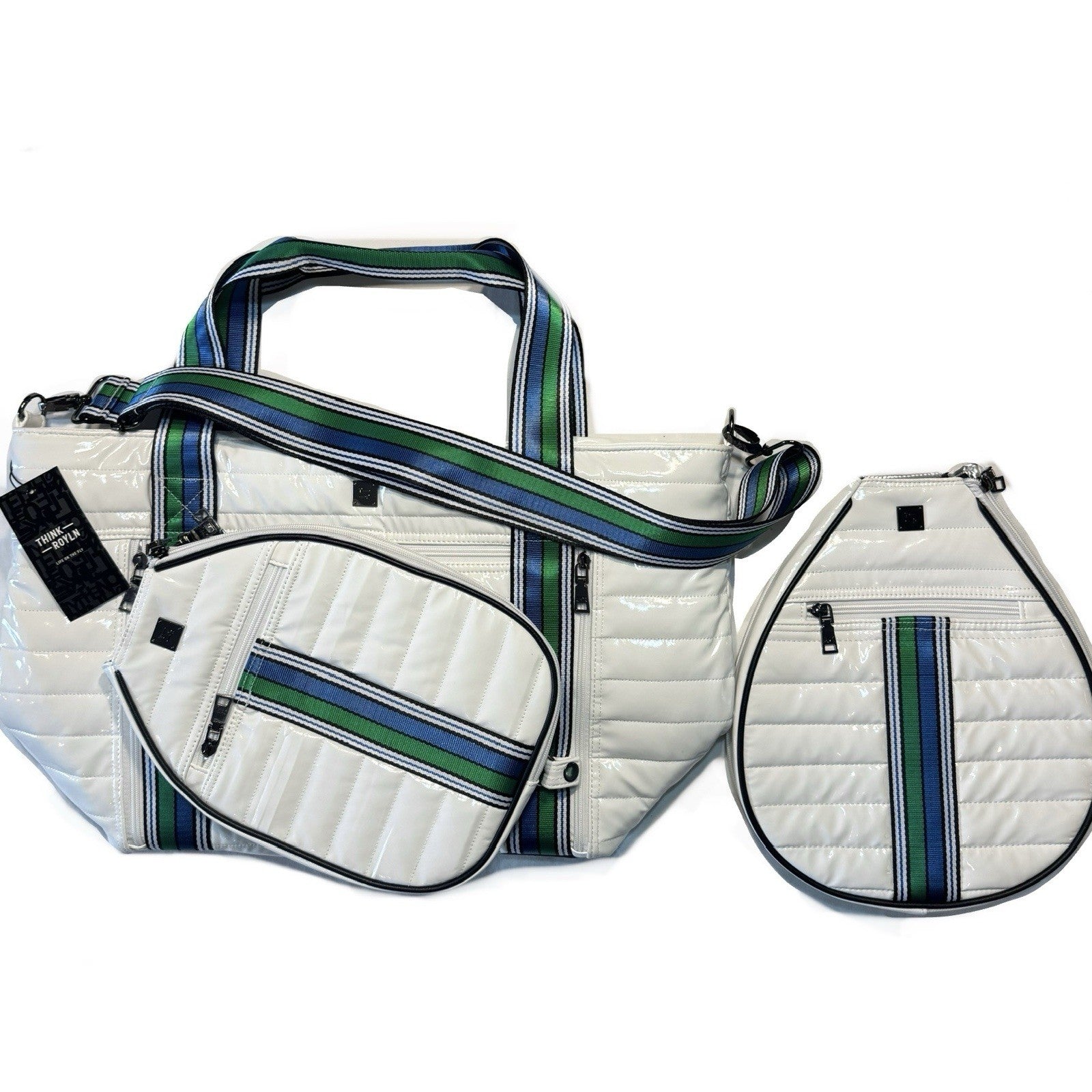 THINK ROYLN Ace Of The Court Pickleball Tennis Tote Bag Patent White (MSRP $228)