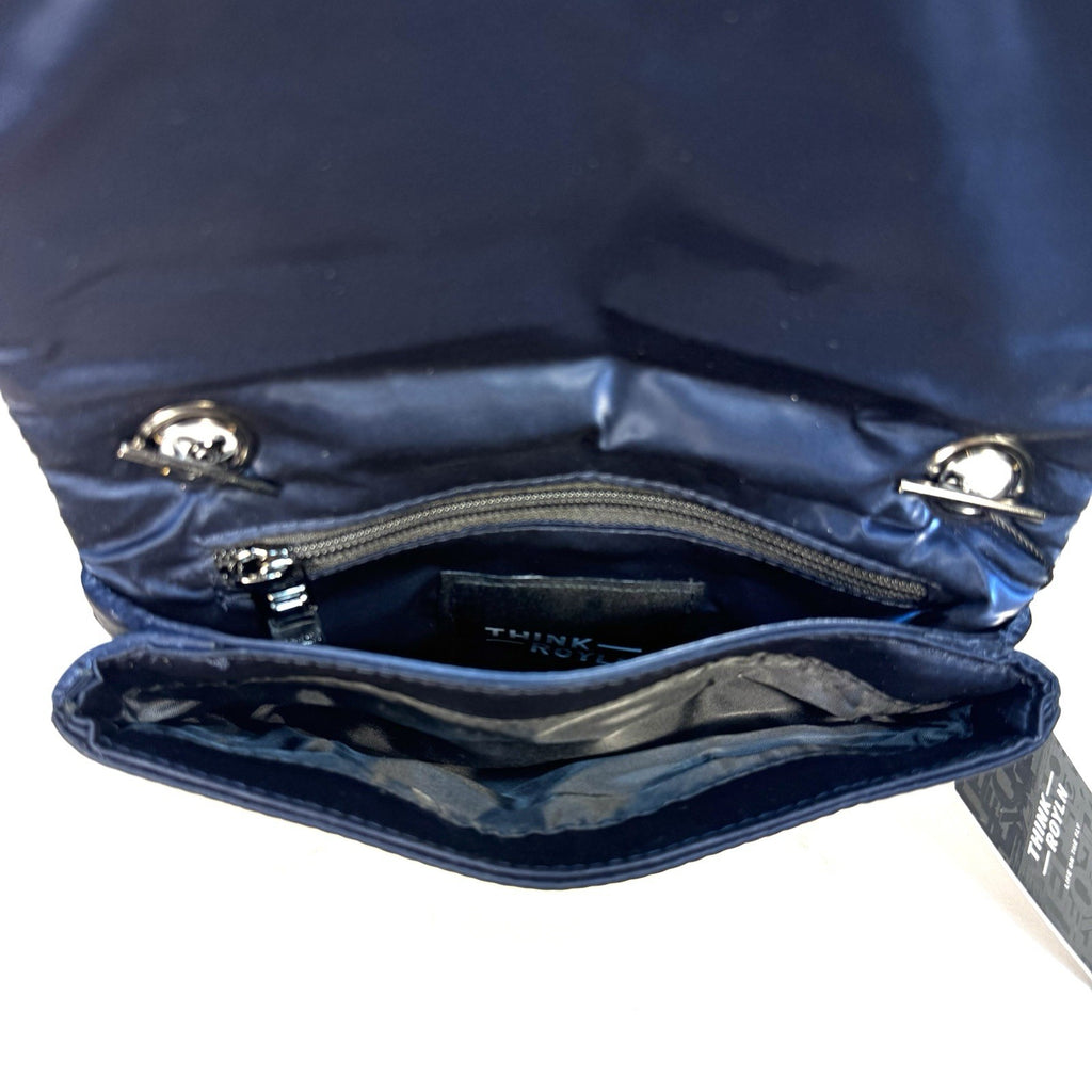THINK ROYLN Crossbody Flap Bag On Chain Liquid Satin Indigo Blue (MSRP $98)