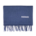MISSONI Mens Womens Wool Fringe Scarf Contrast Logo Black Blue Beige