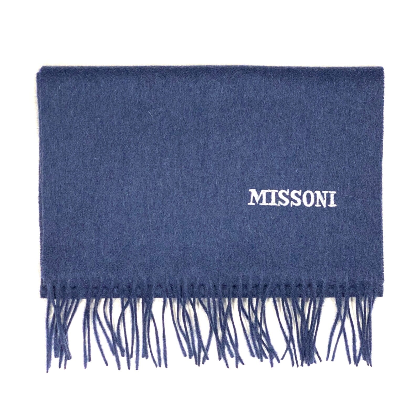 MISSONI Mens Womens Wool Fringe Scarf Contrast Logo Black Blue Beige