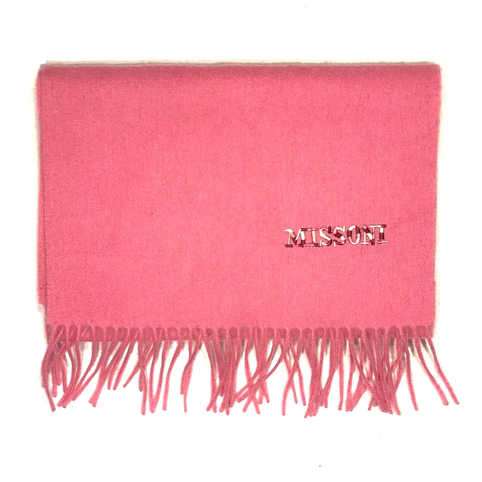 MISSONI Womens Wool Fringe Scarf Dark Logo Charcoal Gray Pink