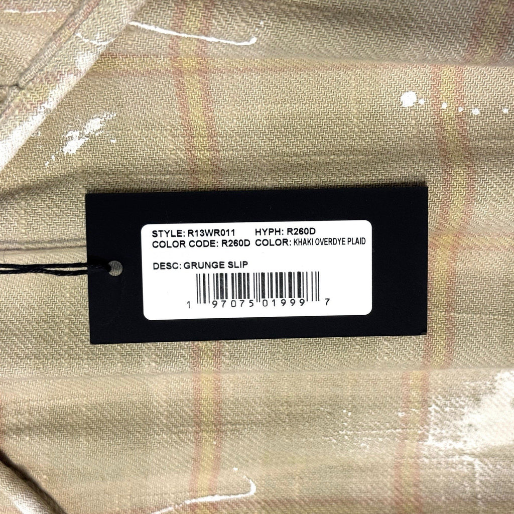 R13 Womens Grunge Overdyed Plaid Slip Dress Khaki Beige Tan (MSRP $595)