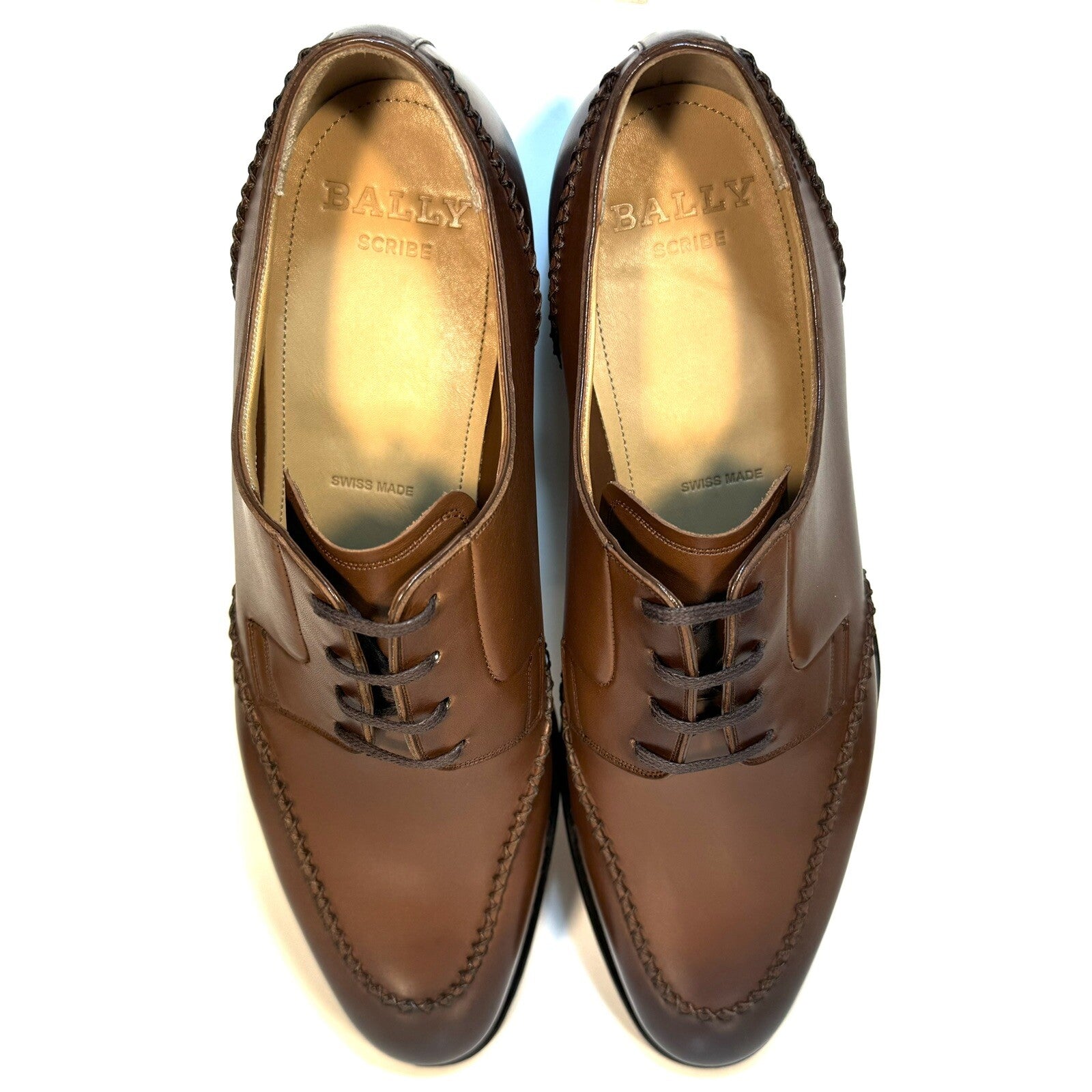 BALLY Scribe Scaron Goodyear Leather Lace Up Dress Loafers Brown (MSRP $1,250)