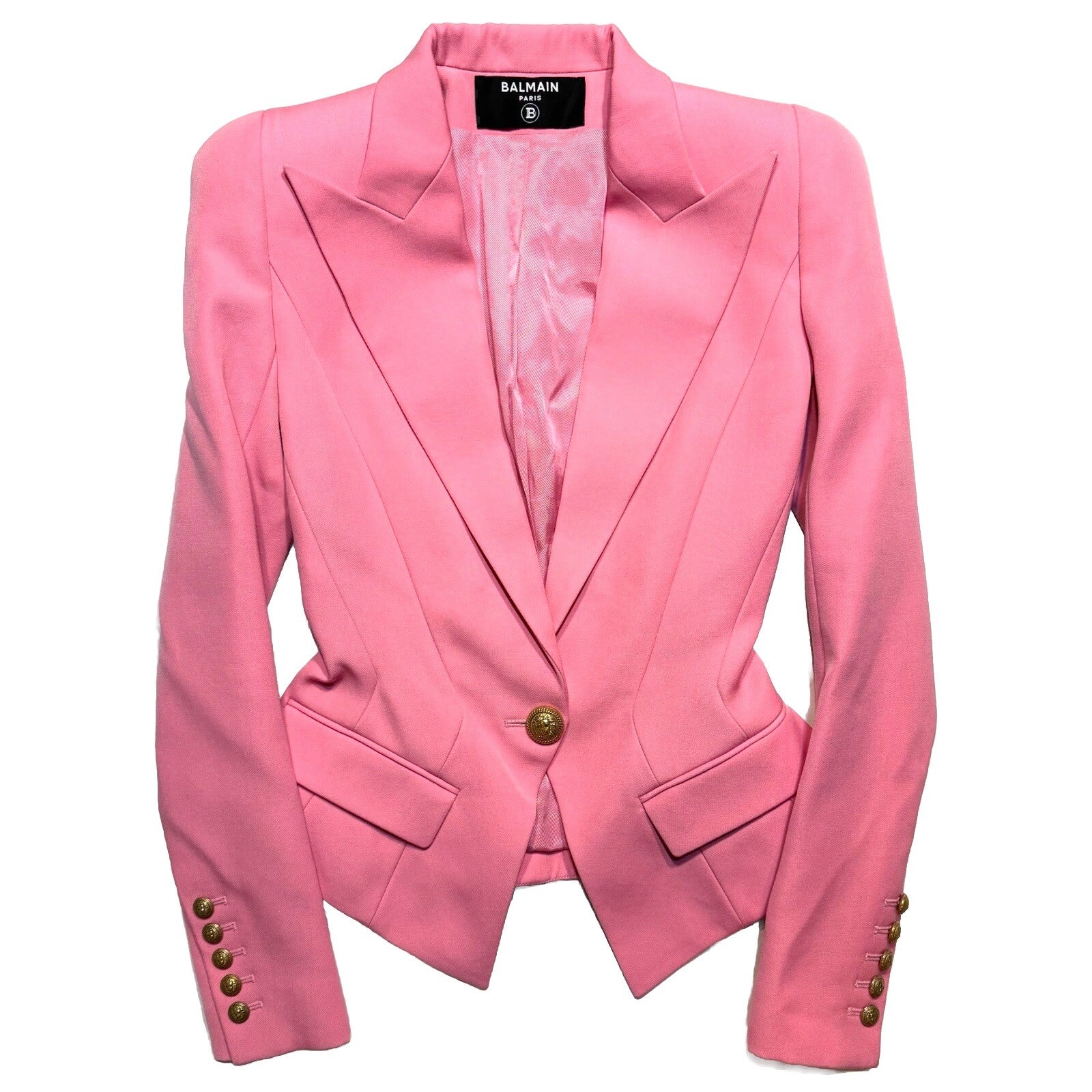 BALMAIN Grain De Poudre Single Breasted Crop Blazer Jacket Pink 34 (MSRP $3,095)